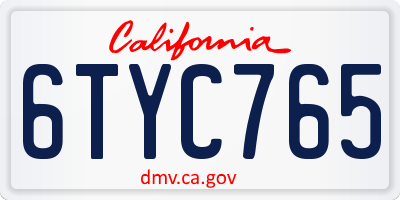 CA license plate 6TYC765