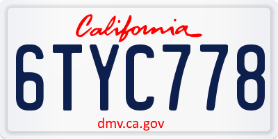 CA license plate 6TYC778