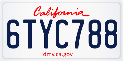 CA license plate 6TYC788