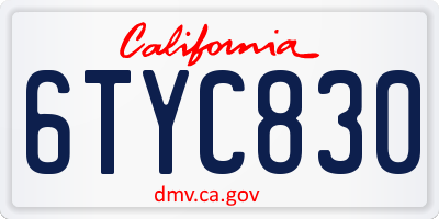CA license plate 6TYC830