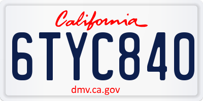 CA license plate 6TYC840