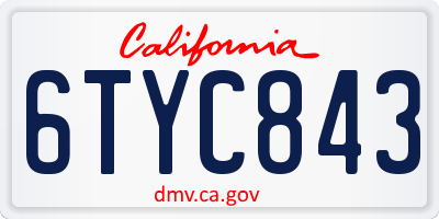 CA license plate 6TYC843