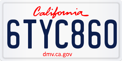 CA license plate 6TYC860