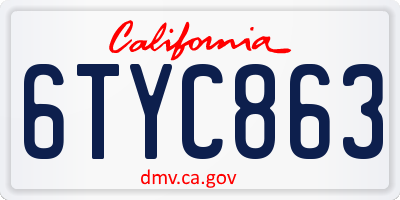 CA license plate 6TYC863