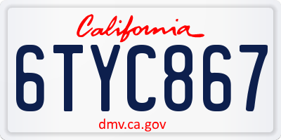 CA license plate 6TYC867