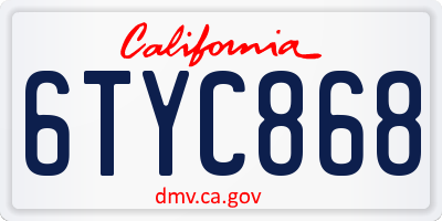 CA license plate 6TYC868