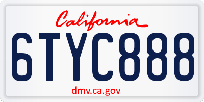 CA license plate 6TYC888
