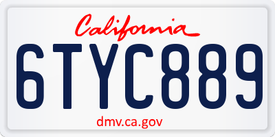 CA license plate 6TYC889
