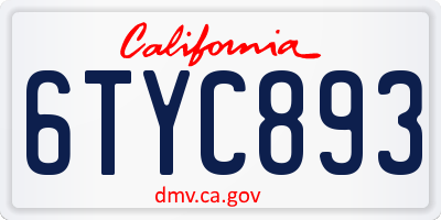 CA license plate 6TYC893