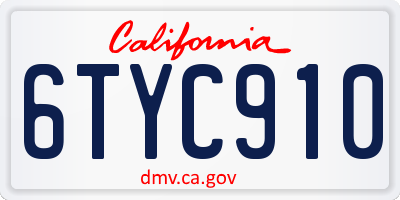 CA license plate 6TYC910