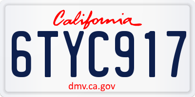 CA license plate 6TYC917
