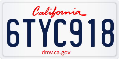 CA license plate 6TYC918