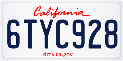 CA license plate 6TYC928