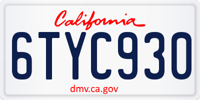 CA license plate 6TYC930