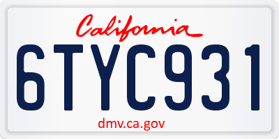 CA license plate 6TYC931