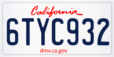CA license plate 6TYC932