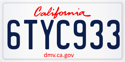 CA license plate 6TYC933