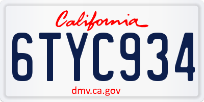 CA license plate 6TYC934