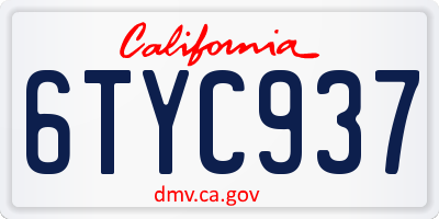 CA license plate 6TYC937