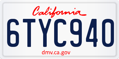 CA license plate 6TYC940