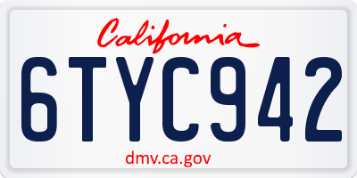 CA license plate 6TYC942