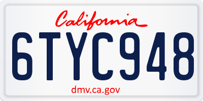 CA license plate 6TYC948