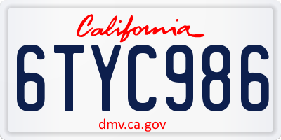 CA license plate 6TYC986