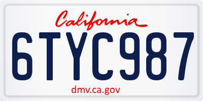 CA license plate 6TYC987
