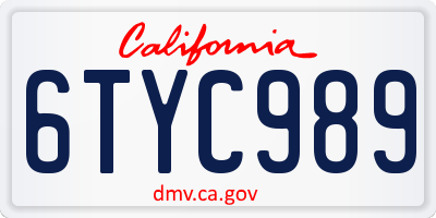 CA license plate 6TYC989