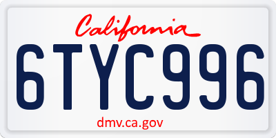 CA license plate 6TYC996