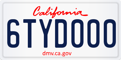 CA license plate 6TYD000