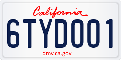 CA license plate 6TYD001