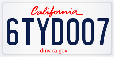 CA license plate 6TYD007