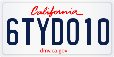 CA license plate 6TYD010