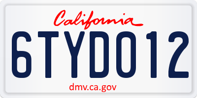 CA license plate 6TYD012