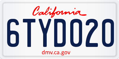 CA license plate 6TYD020