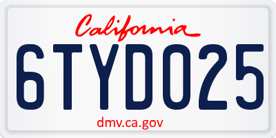 CA license plate 6TYD025