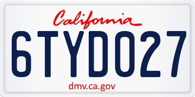 CA license plate 6TYD027