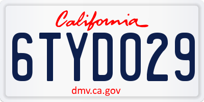 CA license plate 6TYD029