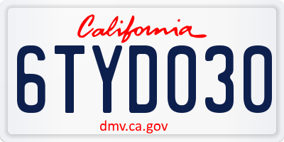 CA license plate 6TYD030