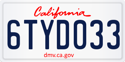 CA license plate 6TYD033