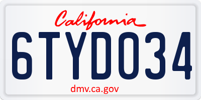 CA license plate 6TYD034