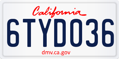 CA license plate 6TYD036