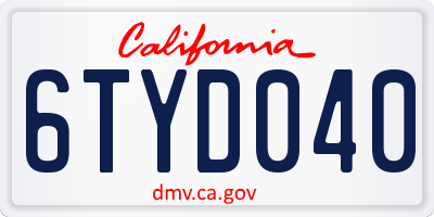 CA license plate 6TYD040