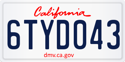 CA license plate 6TYD043