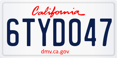 CA license plate 6TYD047