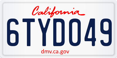 CA license plate 6TYD049