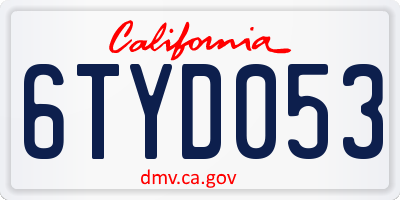 CA license plate 6TYD053