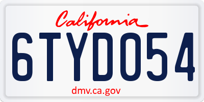 CA license plate 6TYD054