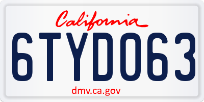 CA license plate 6TYD063